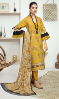 Embroidered karandi front  Embroidered border for karandi back  Embroidered karandi sleeves  Embroidered chiffon dupatta  Embroidered cotton trouser