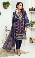 Embroidered karandi front  Embroidered pattiyan for hem and chawlk  Embroidered karandi sleeves  Embroidered chiffon dupatta  Embroidered cotton trouser