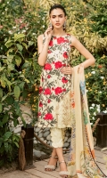 Embroidered + Digital printed lawn for shirt  Digital printed chiffon for dupatta  Dyed cotton for trousers