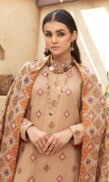 Embroidered Peach Leather Shirt Embroidered Wool Dupatta Dyed Trouser