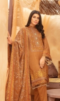 Embroidered Peach Leather Shirt Embroidered Wool Dupatta Dyed Trouser
