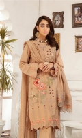 Embroidered Sami Peach Shirt Embroidered Chiffon Dupatta Dyed Trouser
