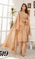 Embroidered Sami Peach Shirt Embroidered Chiffon Dupatta Dyed Trouser