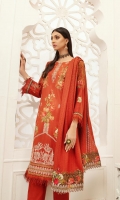 Embroidered Sami Peach Shirt Embroidered Chiffon Dupatta Dyed Trouser