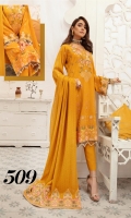 Embroidered Sami Peach Shirt Embroidered Chiffon Dupatta Dyed Trouser