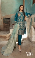 - Embroidered Handmade Shirt - Embroiderd Organza Karandi Dupatta - Dyed Viscose Trouser