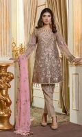 EMBROIDERED CHIFFON FRONT BACK AND SLEEVES AND DUPPATA EMBROIDERED DAMAN PATCHES GRIP TROSER AND ACCESSORIES