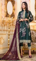 EMBROIDERED CHIFFON FRONT BACK SLEEVES AND DUPPATA EMBROIDERED DAMAN PATCH GRIP TROUSER AND ACCESSORIES