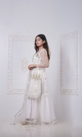 Epitomizing True Elegance with a Touch of Tradition Through this Delicately Embroidered Shirt Paired with Hijar Pants and Dupatta. The Embroidered Shirt is Further Embellished with Floral Embroidery Enhanced with Silver Kora Dabka, Pearl and Sequins