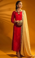 Dyed Raw Silk Thread Embellished Frock Paired Along with Matching Trouser & Contrast Beige Velvet Mirror Embellished Shawl