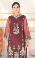 Shirt: Organza multi-head embroidered shirt embellished with sheesha-work and finished with laces.