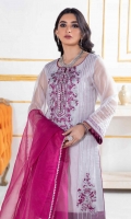 Shirt: Organza multi-head embroidered shirt embellished with laces featuring handwork buttons. Dupatta: Organza Embroidered dupatta finished with laces