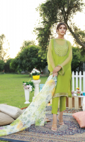 Embroidered Organza Front, Plain Back, Embroidered Sleeves, Dyed Trouser and Organza Printed Dupatta.
