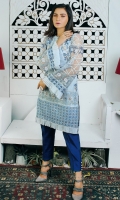 Front: Embroidered Net Front  Back: Plain Net Back  Sleeve: Embroidered Net Sleeves  Trouser: Raw Silk Trouser  Dupatta: Net Embroidered Dupatta With Raw Silk Facing.