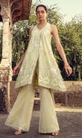 Stitched Mid-length dress with a halter-neckline.  An elegant lime green dress with heavenly embroidered details finished of with pearls on the edges .This article  is an eleagant mid length dress which is  fully front and back embroidered.