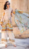 Digital Printed Lawn Front 1.14 M Digital Printed Lawn Back 1.14 M Neckline Embroidered Patch 1 Pc Digital Printed Lawn Sleeves 0.67 M Digital Printed Crinkle Chiffon Dupatta 2.5 M Dyed Cotton Trouser 2.5 M