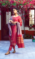 Candies the grass, or casts an icy cream. Upon the silver lake or crystal stream. Covered in sombre pink embroidery and gold embellishment, paired with organza silk dupatta.    4 Piece Suit