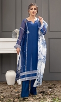 Our signature organza blue sheesha shirt meticulously paired with a Korean silk pants and digital printed organza dupatta. **It comes with a short silk slip.   *The length of the shirt is 44 inches.
