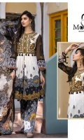 DIGITAL PRINTED SHIRT ORGANZA EMBROIDERED FRONT BODICE ORGANZA EMBROIDERED FRONT BORDER ORGANZA EMBROIDERED SLEEVES DIGITAL PRINTED SILK DUPATTA DIGITAL PRINTED TROUSER