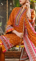3.0 Meter Printed Lawn Shirt. 2.5 Meter Printed Lawn Dupatta. 2.5 Meter Dyed Trouser.