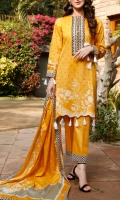 3.0 Meter Printed Lawn Shirt. 2.5 Meter Printed Lawn Dupatta. 2.5 Meter Dyed Trouser.