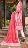 3.0 Meter Printed Lawn Shirt. 2.5 Meter Printed Lawn Dupatta. 2.5 Meter Dyed Trouser.