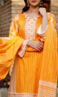 3.0 Meter Printed Lawn Shirt. 2.5 Meter Printed Lawn Dupatta. 2.5 Meter Dyed Trouser.