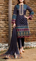 3.0 Meter Printed Lawn Shirt. 2.5 Meter Printed Lawn Dupatta. 2.5 Meter Dyed Trouser.
