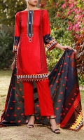 3.0 Meter Printed Lawn Shirt. 2.5 Meter Printed Lawn Dupatta. 2.5 Meter Dyed Trouser.