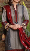 3.0 Meter Printed Lawn Shirt. 2.5 Meter Printed Lawn Dupatta. 2.5 Meter Dyed Trouser.