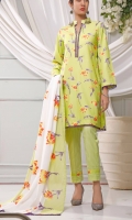 3.0 Meter Printed Wrinkle Free Shirt. 2.25 Meter Printed Wrinkle Free Dupatta. 2.5 Meter Trouser.