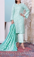 3.0 Meter Printed Wrinkle Free Shirt. 2.25 Meter Printed Wrinkle Free Dupatta. 2.5 Meter Trouser.