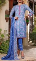 3.0 Meter Printed Wrinkle Free Shirt. 2.25 Meter Printed Wrinkle Free Dupatta. 2.5 Meter Trouser.