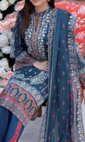 3 Meter Digital Embroidered Airjet Cambric Shirt. 2.5 Meter Digital Printed Airjet Lawn Dupatta with two side Embroidery. 2.5 Meter Dyed Trouser.