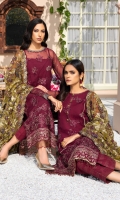 EMBROIDERED CRINKLE CHIFFON FRONT 36 INCHES EMBROIDERED CRINKLE CHIFFON BACK 36 INCHES EMBROIDERED FRONT AND BACK PATCH 72 INCHES CRINKLE CHIFFON SLEEVES 22 INCHES SLEEVES PATCH 40 INCHES NET EMBROIDERED DUPATTA 2.75 YDS RAWSILK TROUSER 2.5 YDS