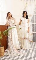EMBROIDERED NET FRONT 60 INCHES NET BACK 60 INCHES EMBROIDERED FRONT YOKE 24 INCHES BACK YOKE 24 INCHES EMBROIDERED BACK MOTIF EMBROIDERED NET SLEEVES 22 INCHES EMBROIDERED NET DUPATTA 2.50 YARDS RAWSILK TROUSER 2.50 YARDS 