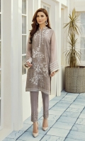 This 2 pc pure crinkle embroidered shirt feature soft hues along with raw silk trousers including linning & accessories.