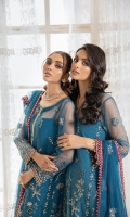 EMBROIDERED NET SHIRT FRONT 30 INCHES EMBROIDERED NET SHIRT BACK 30 INCHES EMBROIDERED NET SLEEVES 22 INCHES EMBROIDERED FRONT PATCH EMBROIDERED SLEEVES PATCH EMBROIDERED NET DUPATTA 2.65 YARDS EMBROIDERED DUPATTA PATCH 7.50 YARDS RAW SILK TROUSER 2.50 YARDS