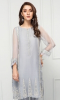 PURE CRINKLE CHIFFON EMBROIDERED SHIRT ORGANZA EMBROIDERED DUPATTA - RAW SILK PANTS LINING & ACESSORIES (INCLUDED)
