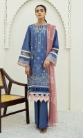 EMBROIDERED LAWN SHIRT        EMBROIDERED SLEEVES PATCH   1 EMBROIDERED BORDER PATCH  1 EMBROIDERED NECK PATCH       1 EMBROIDERED BACK PATCH       1 CHIFFON PRINTED DUPATTA        CAMBRIC LAWN TROUSER