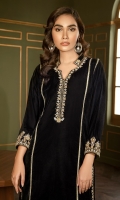 This 2 PC Pure Velvet handwork shirt, features deep tones along with Jamawar trousers & accessories.