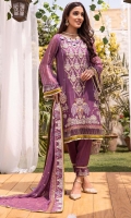 Embroidered Chiffon Shirt Front (1.1 Yards) Embroidered Chiffon Shirt Back (1.1 Yards) Embroidered Organza Back Patch Embroidered Chiffon Sleeves (0.6 Yards) Embroidered Chiffon Dupatta (2.75 Yards) Dyed Raw silk Trouser (2.5 Yards) Dyed Cotton Silk Linning (2.5 Yards) 5 tassels