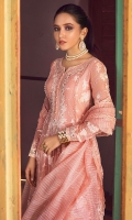 For on trend occasions, wear our blushing beauty with intricate embroideries all over in soft hues. This versatile ensemble is going to be the perfect choice for day to night events. Finish the look with straight pants and organza dupatta accentuated with embroidered border all around.