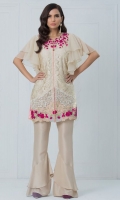Look irresistibly chic in our ivory front open shirt with exquisite vibrant embroidery on the neckline and daaman. The flattering ruffled sleeves complete the chic ensemble.