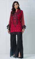Look alluring in this rouge red kaftan with black embroidered neckline enhanced with embroidery on the daaman and sleeves.
