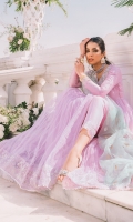 Look effortlessly elegant in soft and subtle crushed gown with embroidered neckline and border. It comes with plain straight pants allured with border and embroidered organza dupatta.