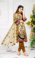3 piece digital print and handwork embroidered lawn suit with digital print chiffon fabric for dupatta , dyed cotton fabric for trouser / shalwar.