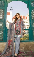 Shirt Base Digital Printed  Embroidered  Digital Print Embroidered Chiffon Dupatta with Cut work  Dyed Dobby Cambric Trouser