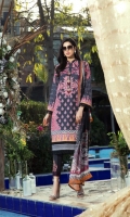 Digital Print Lawn Front  Digital Print Lawn Back  Digital Print Lawn Sleeves  Embroidered Neck Border  Embroidered Trousers Patch  Digital Print Chiﬀon Dupatta  Dyed Cotton Trouser