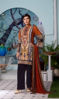 Digital and Embroidered Lawn Front  Digital Printed Lawn Back   Digital Printed Chiffon Dupatta  Dyed Cotton Trouser 